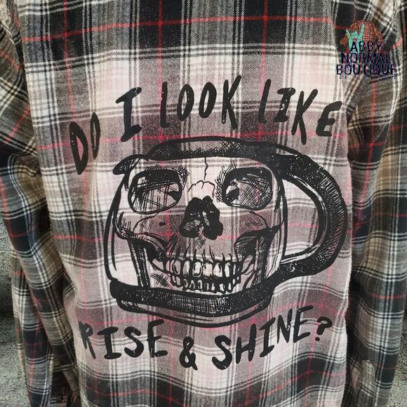 Custom Flannel Shirt, Gothic Skull Coffee Pot Grunge Button-Up Medium - Picture 2 of 11